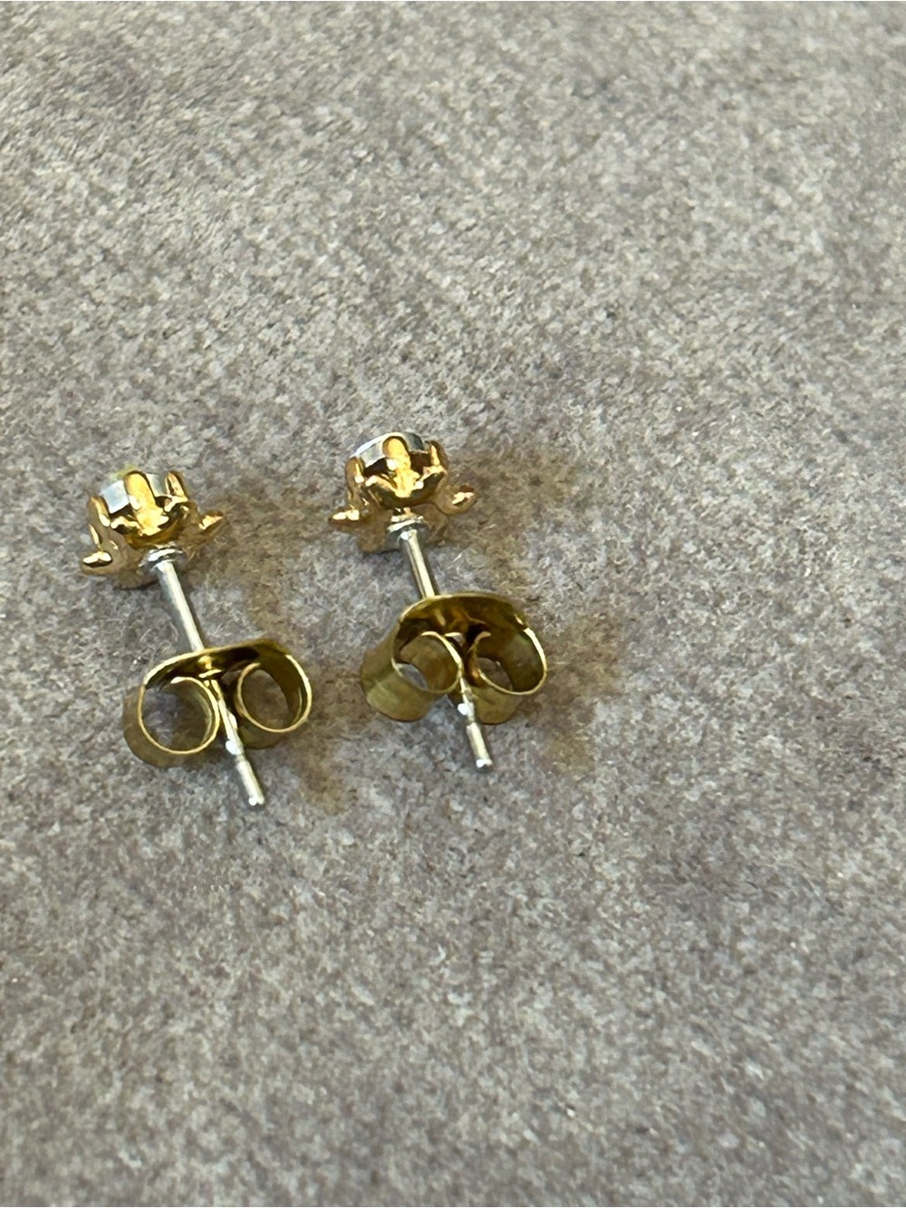 Tiny Gold Round Diamond Stud Earrings - - Picture 5 of 5